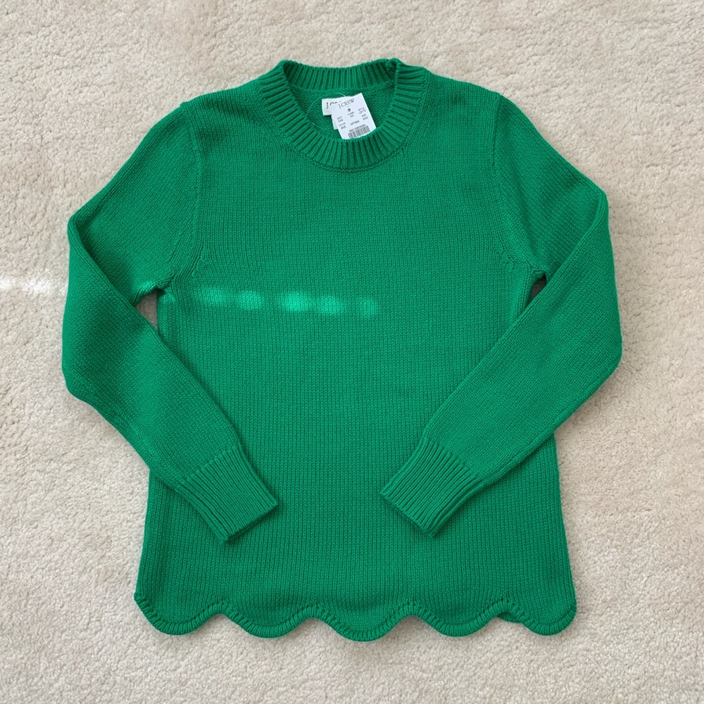 J.Crew Green Sweater with Scallop trim bottom